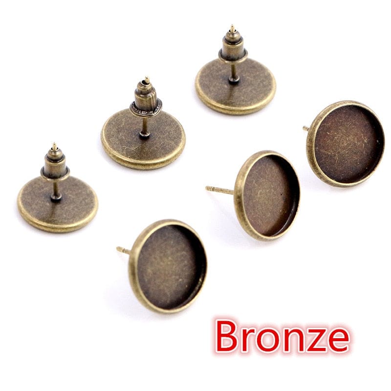 6/8/10/12/14/16/18/20mm 8 Colors Plated High Quality Stainless Iron Earring Studs(with Ear plug) Base,Fit 6-20mm Glass Cabochons