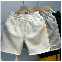 Summer Running Shorts for Men Casual Jogging Sport Short Pants Wave Pattern Solid Color Drawstring Loose Dry Gym Sports Shorts