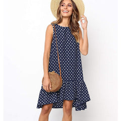 Lossky Women Summer Dress Polka Dot Chiffon Sleeveless Beach Mini Casual Yellow Sundress 2022 Fashion Dress For Women