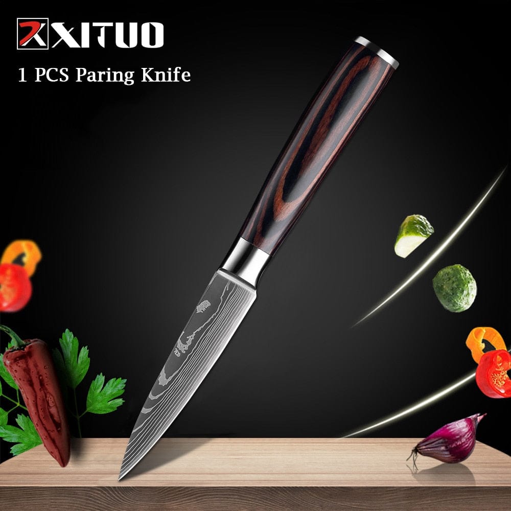 XITUO Chef knife 1-10 Pcs Set Kitchen Knives Laser Damascus Pattern Sharp Japanese Santoku Knife Cleaver Slicing Utility Knife - Wowza