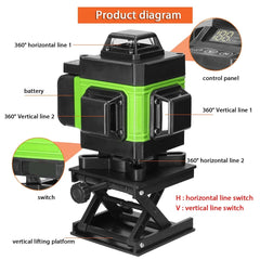 4D 16/12 /8 Lines Laser Level Green Light Vertical and Horizontal Site Measuring Laser Instrument Inclined Construction Tools