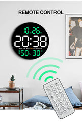 LED Large Digital Wall Clock 10inch with Remote Control Temperature Humidity Date Week Display