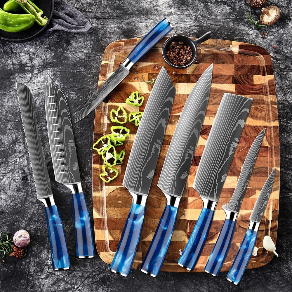 XITUO Kitchen Knife Set Japanese Chef Knives 7CR17 Stainless Steel Damascus Laser Slicing Santoku Cleaver 1-10pc Kitchen Knifes - Wowza