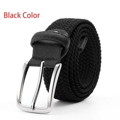 Belt Elastic For Men Leather Top Tip Male Military Tactical Strap Canvas Stretch Braided Waist Belts 1-3/8" Wide