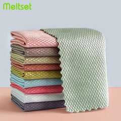 5Pcs Kitchen Cleaning Towel Anti-Grease Wiping Rags Absorbable Fish Scale Wipe Cloth Glass Window Dish Cleaning Cloth