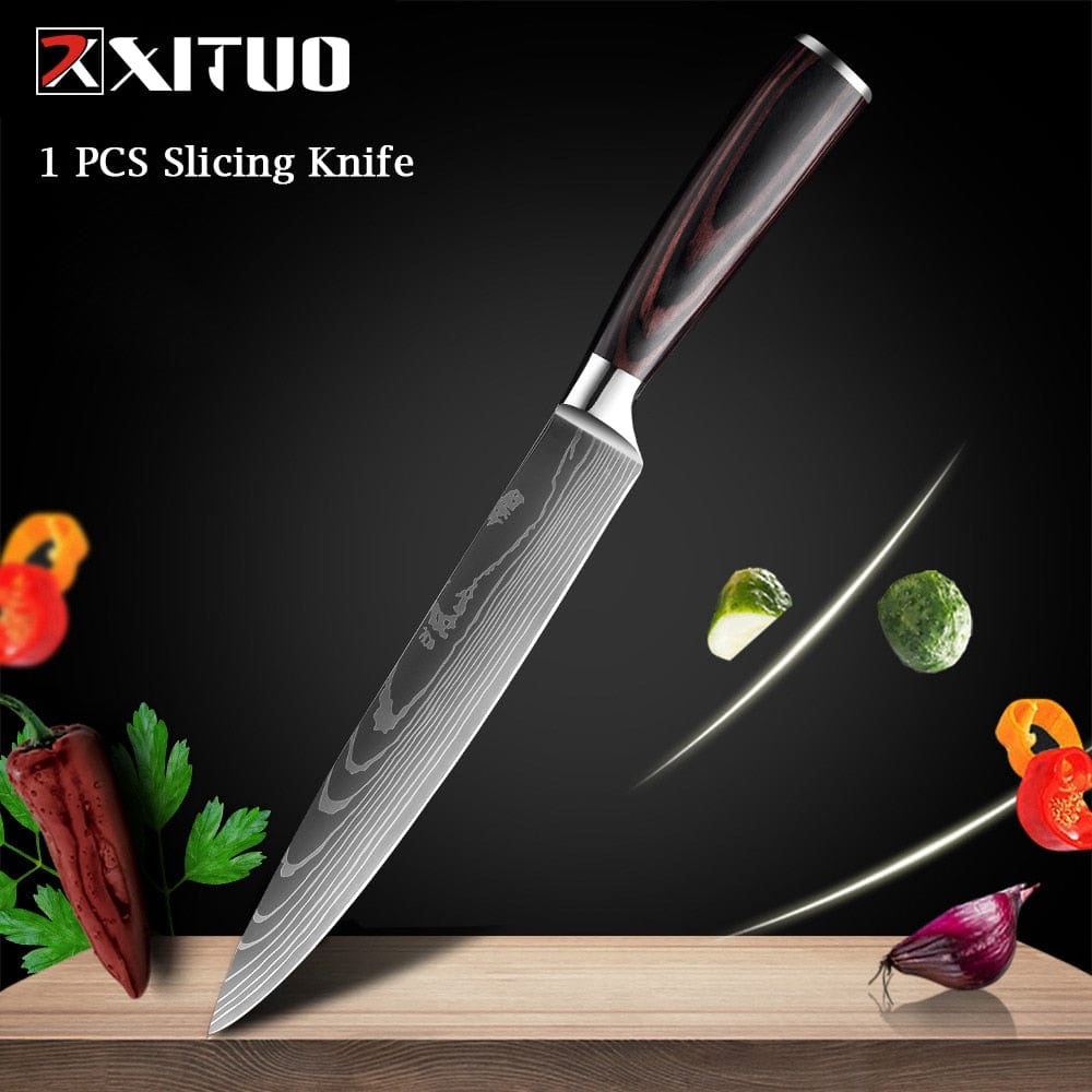 XITUO Chef knife 1-10 Pcs Set Kitchen Knives Laser Damascus Pattern Sharp Japanese Santoku Knife Cleaver Slicing Utility Knife - Wowza