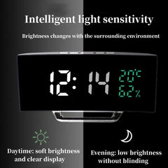 Curved Screen Digital Alarm Clock Temperature Date 2 Levels Brightness Adjustment Snooze Table Clock 12/24H Night Mode LED Clock