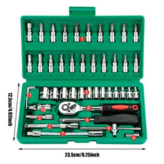 46pc Ratchet Wrench Set Drive Socket Set 1/4 inch with Sockets Metric Hex Bit Socket Set Mechanic Tool Kit