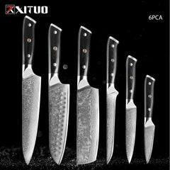 XITUO Damascus kitchen Knife 1-9PC 67 layers Japan Damascus steel Chef knife Sharp Sankotu Cleaver Boning Paring knife G10 handl - Wowza