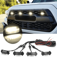 Universal 4PCS Car Front LED Grille Strobe Light Warning Daytime Running Lamp Grill Light Eagle Eye Lamp for Offroad White Amber