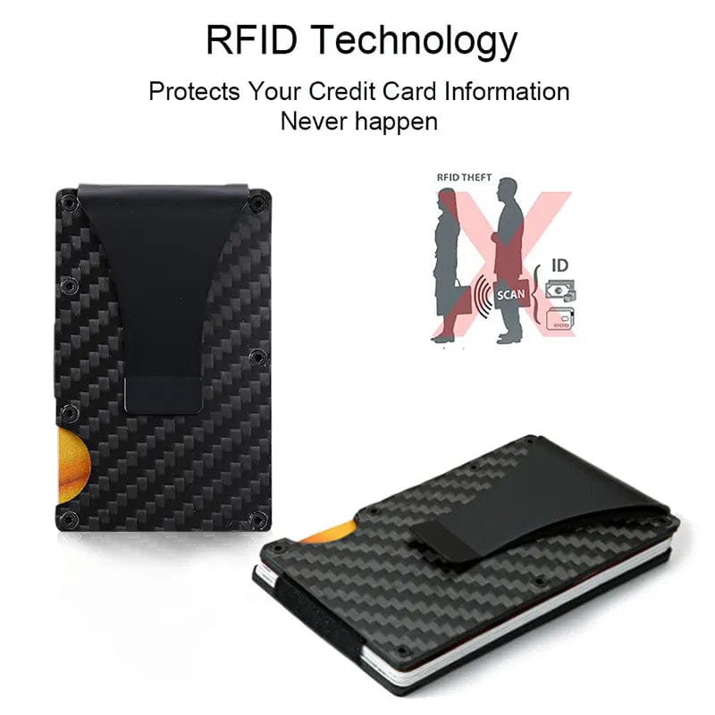 Carbon Fiber Card Holder Mini Aluminium Metal RFID Magic Men's Wallet