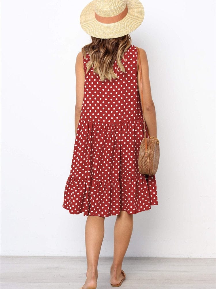 Lossky Women Summer Dress Polka Dot Chiffon Sleeveless Beach Mini Casual Yellow Sundress 2022 Fashion Dress For Women