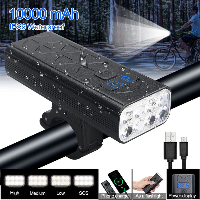 12 LED Bike Light 4800 Lumen USB C Rechargeable Aluminium MTB Bicycle Light 10000mAh Power Bank Headlight 6 to 12 LED