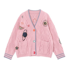 Letter Embroidery Loose Sweaters Women Winter Women Coat Cardigan Preppy Style Clothes Y2K Sweet Girl Casual Knit Sweater Top