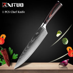 XITUO Chef knife 1-10 Pcs Set Kitchen Knives Laser Damascus Pattern Sharp Japanese Santoku Knife Cleaver Slicing Utility Knife - Wowza