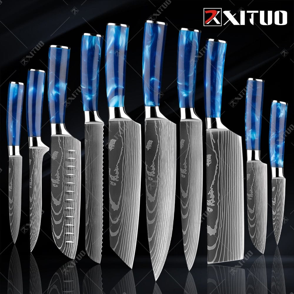 XITUO Kitchen Knife Set Japanese Chef Knives 7CR17 Stainless Steel Damascus Laser Slicing Santoku Cleaver 1-10pc Kitchen Knifes - Wowza