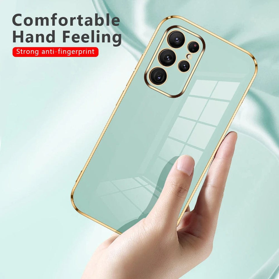 Samsung Galaxy Case Plating Square Gold Frame For S23 Ultra S22 S21 FE S20 FE S10 Plus Note 20 Ultra 10 Lite Silicone Soft Cover