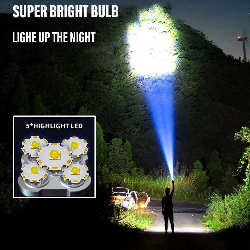 5 LED High Power Led Flashlight Torch Rechargeable Camping Spotlight with Side Light 3 Lighting Modes for Camping Adventure Outdoor