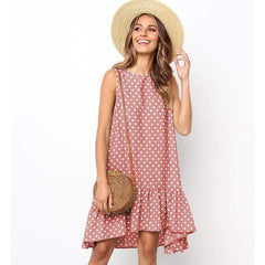 Lossky Women Summer Dress Polka Dot Chiffon Sleeveless Beach Mini Casual Yellow Sundress 2022 Fashion Dress For Women