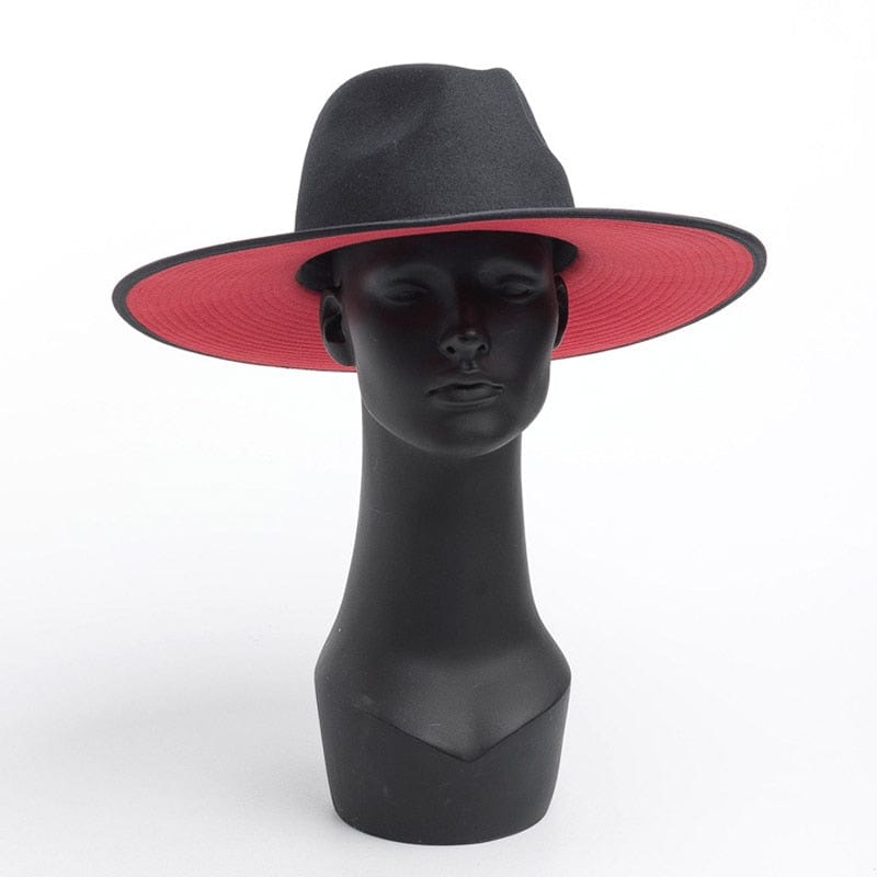 Classical Unisex Wide Brim Splice Two Tone Wool Fedora Winter Warm Wide Brim Women Hats Red Black Ladies Church Derby Dress Hat