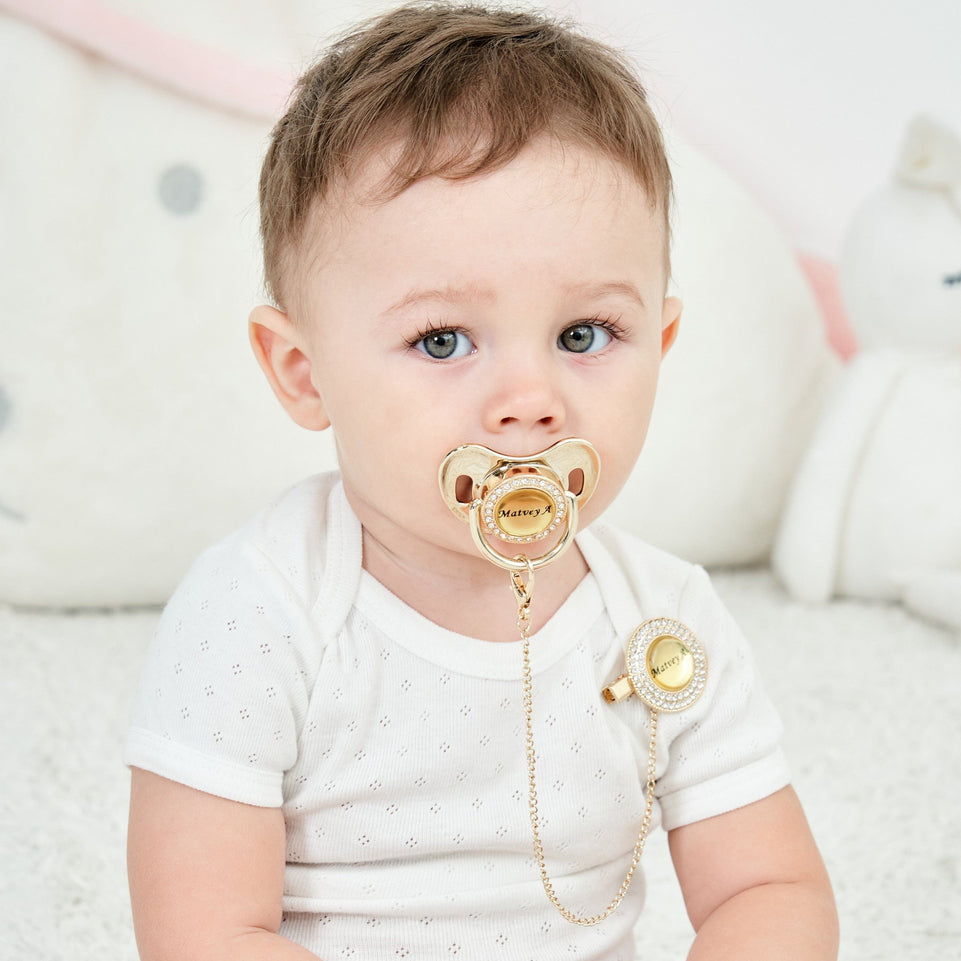 MIYOCAR Personalized any name can make gold bling pacifier and pacifier clip BPA free dummy bling unique design P8