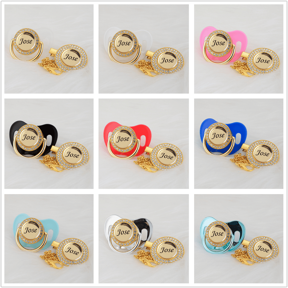 MIYOCAR Personalized any name can make gold bling pacifier and pacifier clip BPA free dummy bling unique design P8