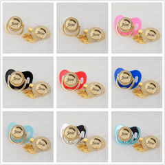 MIYOCAR Personalized any name can make gold bling pacifier and pacifier clip BPA free dummy bling unique design P8