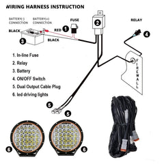 Pair Black 7-9  INCH LED Driving Lights Spotlights And Wiring Harness