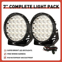 Pair Black 7 INCH LED Driving Lights Spotlights And Wiring Harness