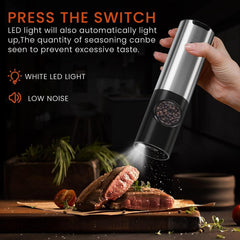 Electric Salt Grinder Set USB Rechargeable Electric Pepper Mill With LED Light Adjustable Coarseness Kitchen Tools