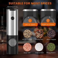 Electric Salt Grinder Set USB Rechargeable Electric Pepper Mill With LED Light Adjustable Coarseness Kitchen Tools