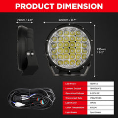 9 inch 225W LED Spotlight For Jeep JK Chevy 4RUNNER SUV 4WD 4X4 Truck Pickup LED Work Light Fog Lamps