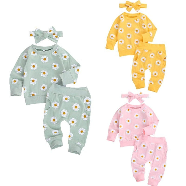 0-24M Toddler Newborn Infant Baby Girl Autumn Clothing Set Daisy Printed Cotton Top Long pants 2Pcs Outfits 3Colors - Wowza