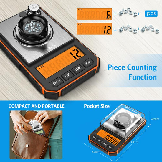 0.001g Electronic Digital Scale Portable Mini Scale Precision Professional Pocket Scale Milligram 50g Calibration Weights - Wowza