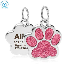 Personalized Dog Cat Tags Engraved Cat Dog Puppy Pet ID Name Collar Tag Pendant Pet Accessories Paw Glitter Pendant - Wowza