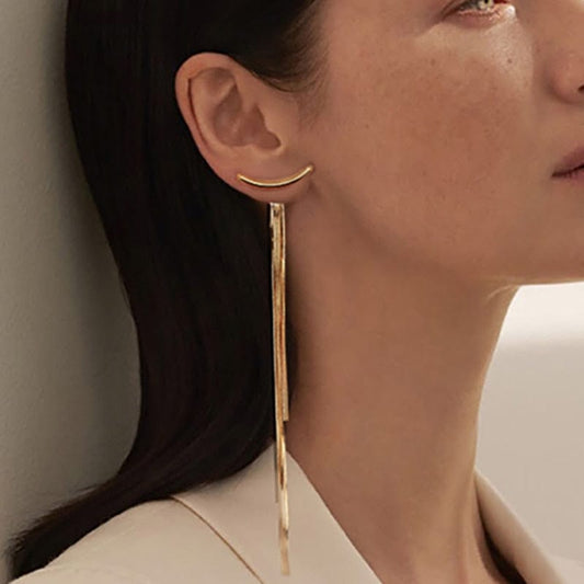 Korean Vintage Glossy Arc Bar Long Tassel Drop Earrings for Women Gold Color Geometric Fashion Jewelry Luxury Hanging Pendientes