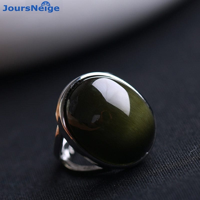 Natural Obsidian Ring Green Cat Eye Stone S925 Sterling Silver Mosaic Ring Simple Men Women Gift Crystal Ring Jewelry