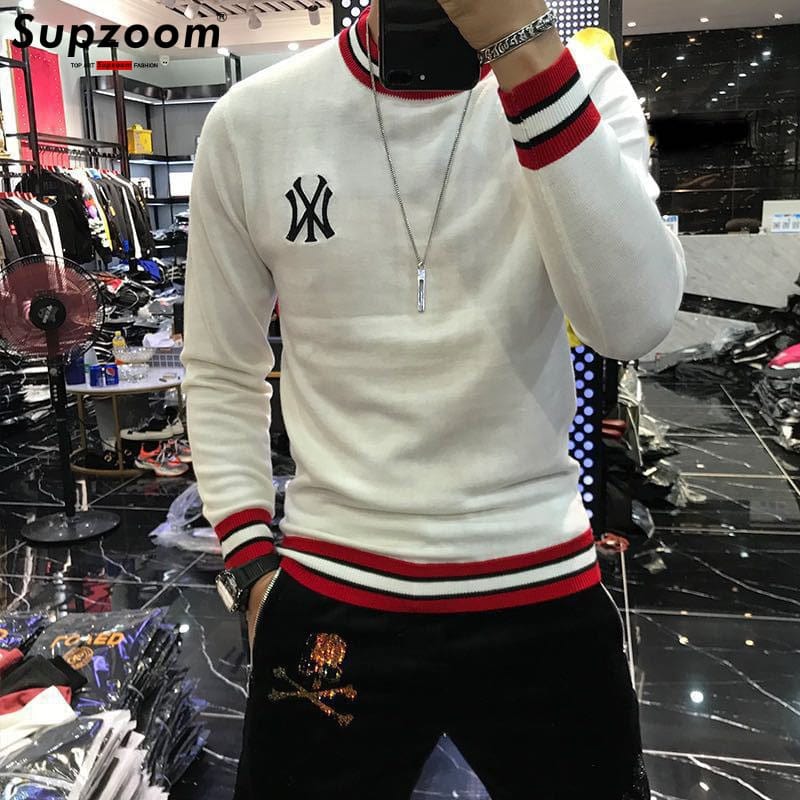 Supzoom New Arrival Top Fashion O-neck Pullovers Appliques Brand Clothing Embroidered Net Red Warm Casual Knitted Men Sweater