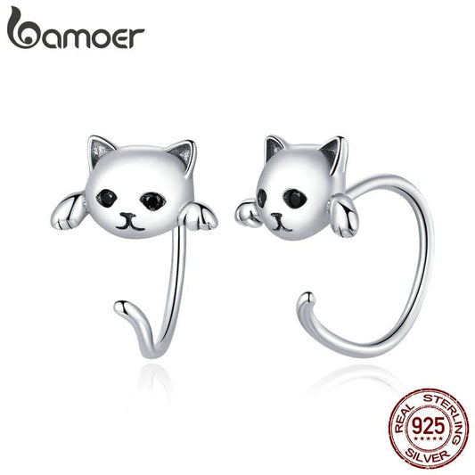 BAMOER Genuine 925 Sterling Silver Minimalist Cute Tail Stud Earrings for Women Animal Fashion Jewelry Orecchini 4 Colors SCE965