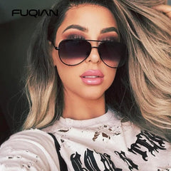 FUQIAN New Classic Metal Aviation Sunglasses Women Fashion Alloy Pilot Sun Glasses Men Gradient Lens Driving Shades Ladies UV400