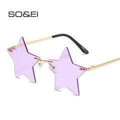 SO&EI Vintage Unique Star Shape Mirror Rimless Sunglasses Women Fashion Clear Ocean Lens Eyewear Men Trending Sun Glasses Shades