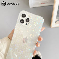 Fashion Gradient Laser Love Heart Pattern Clear Phone Case For iPhone 11 13 12 Pro Max X XS XR 7 8 Plus SE 2020 Shockproof Back