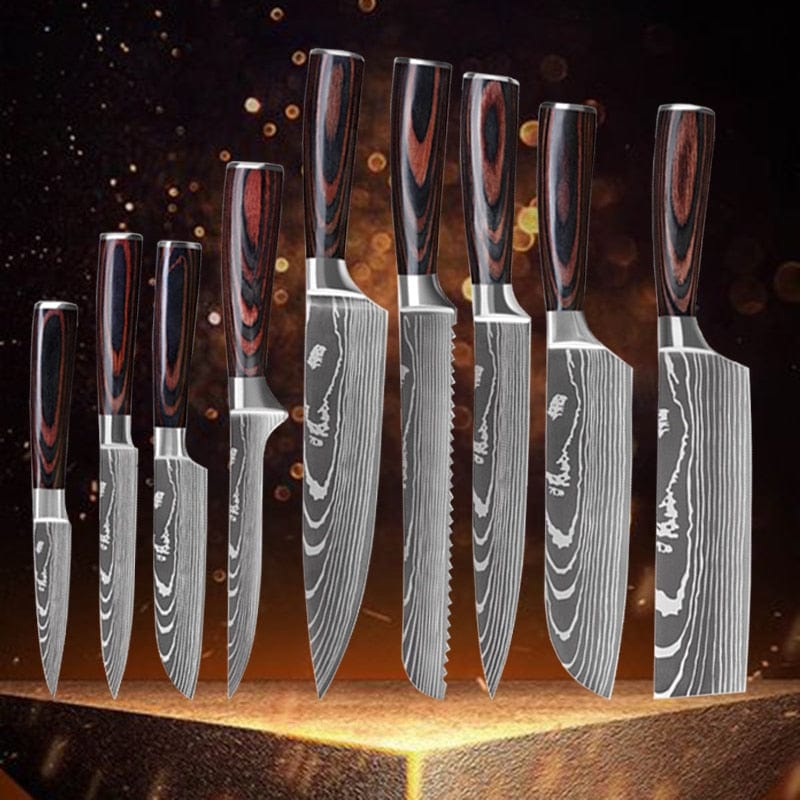 3/4/5/6/8/9Pcs/set Stainless Steel Damascus Pattern Chef Knives Set Kitchen Knife Set Butcher Boning Knife Vegetable Knives - Wowza