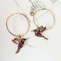 Exquisite Bird-shaped Hummingbird Hoop Pendant Crystal Pendant Earrings Tassel Bird Earrings for Women's Wedding Jewelry