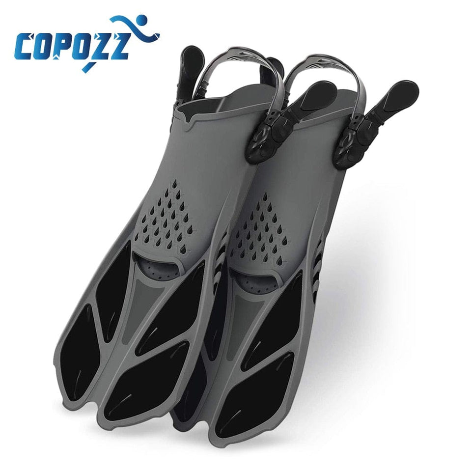 COPOZZ Adjustable Short Adult Snorkel Foot Swimming Flippers Fins Beginner Water Sports Equipment Portable Diving Flippers Men