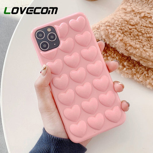 LOVECOM 3D Love Heart Candy Color Phone Case For iPhone 14 Pro 13 12 11 Pro Max XR XS X 7 8 Plus Soft Silicone Back Bumper Cover