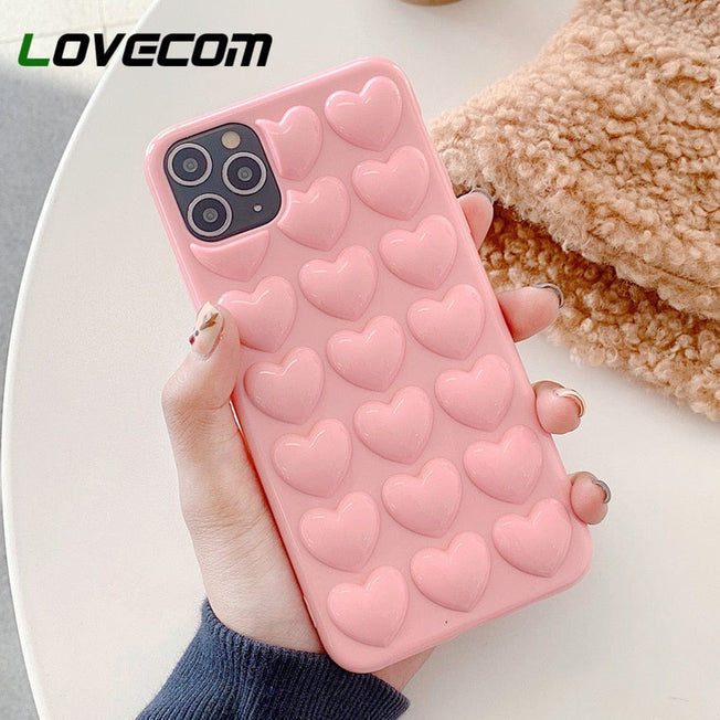 LOVECOM 3D Love Heart Candy Color Phone Case For iPhone 14 Pro 13 12 11 Pro Max XR XS X 7 8 Plus Soft Silicone Back Bumper Cover