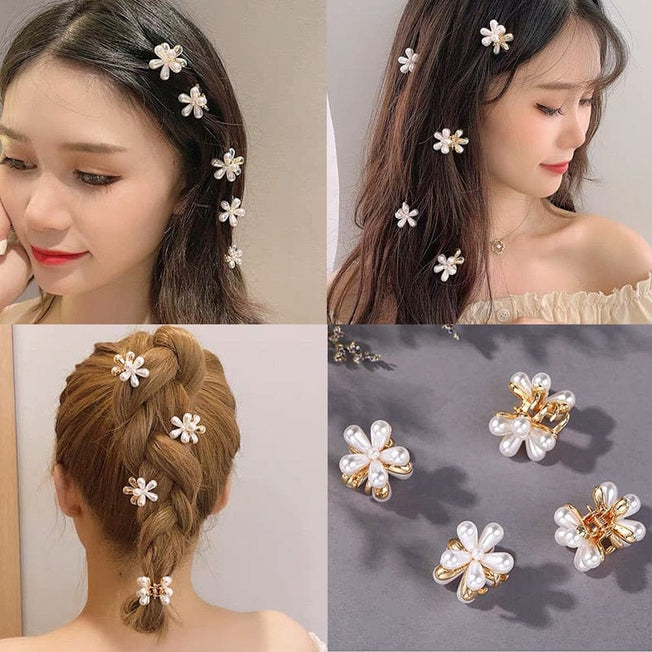 2020 New Fashion Mini Pearl Hair Claws for Women Korean Small Flower Clips Set Hair Accessories Gold Crab Girls Headwear Wedding