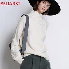 BELIARST Sweater Women Thickened Pullover Loose 100% Pure Wool