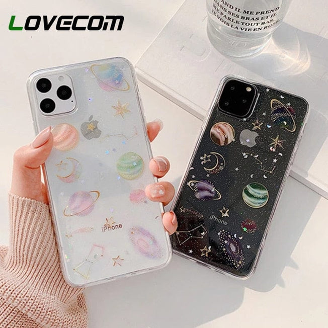 Hot Planet Glitter Clear Phone Case For iPhone 14 Pro Max 13 12 11 Pro Max XR X XS Max 7 8 Plus SE 2022 20 Soft Epoxy Back Cover